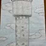 Praca plastyczna uczestnika konkursu prezentująca wieżę ciśnień